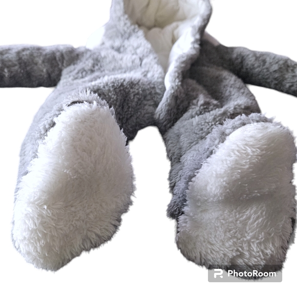 Baby Fleece Baby 0-3M Bear Grey Footed Hooded Snowsuit Winter Bunting Sherpa - Picture 7 of 8
